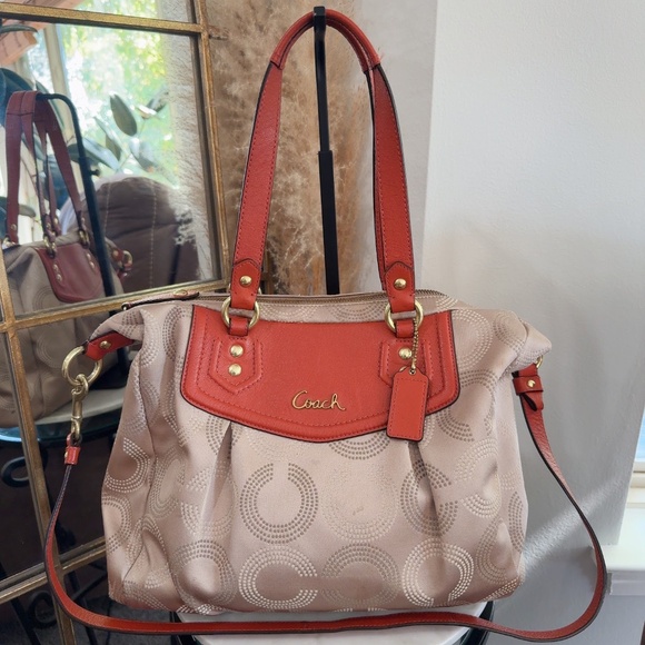 Coach F20068 Orange/tan Ashley Dotted Op Art Carry All Satchel Shoulder Tote Bag - Picture 1 of 11